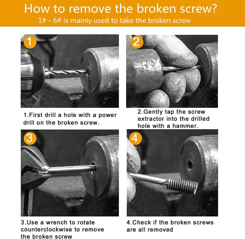Hakkin 8 Pcs Damaged and Stripped Screw Extractor Set, 1/8â€- 3/4â€ Broken Bolt Extractor and Broken Water Pipe Remover Set, Ideal Left Hand Spiral Removal Tool Kit with Storage Case - Image 4